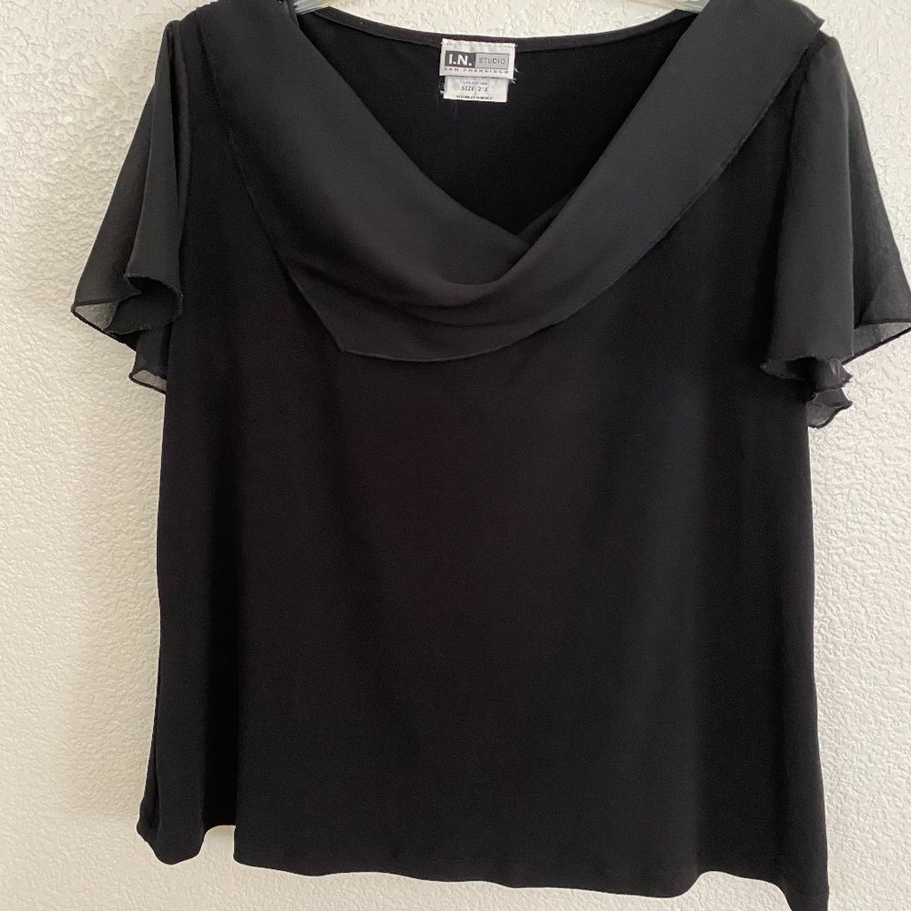 I.N. STUDIO Asymmetrical Draped Neckline Top